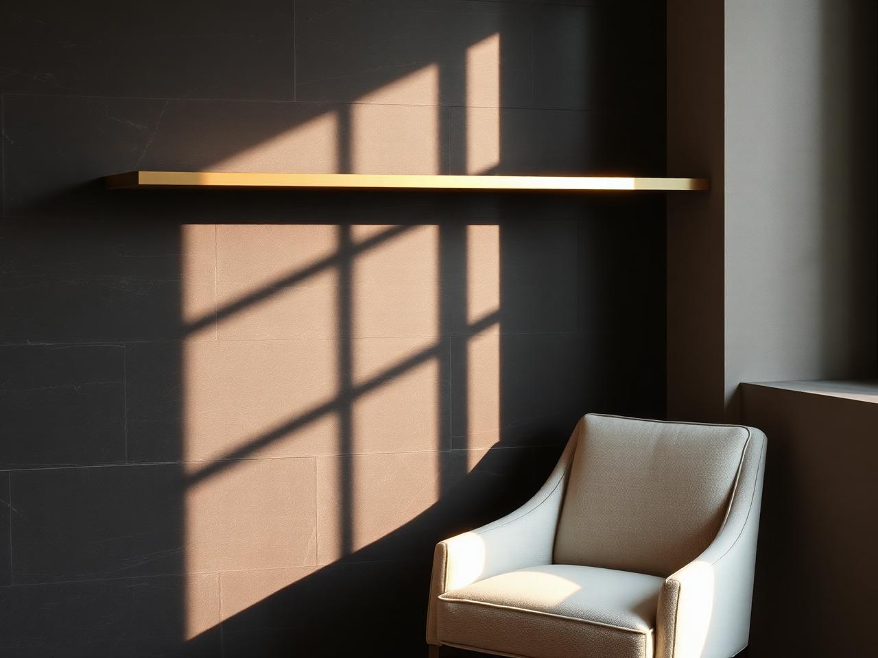 Quiet executive office corner with dark stone wall and warm afternoon light